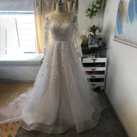 2021 myyble wedding dress new ball gown wedding dress button long sleeves appliques pattern customer made size vestido de novia