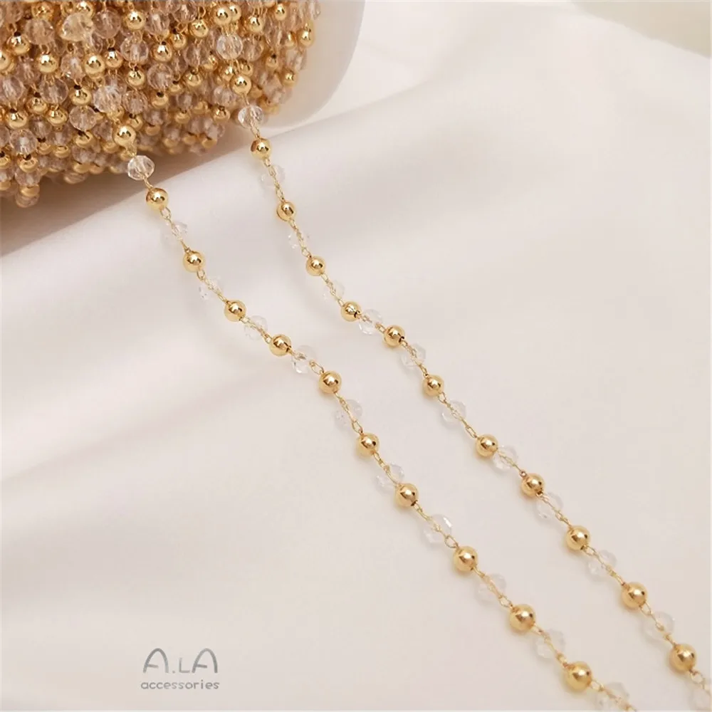 

14K Gold Filled Plated Light bead section zircon bead interval chain DIY loose chain hand bracelet first accessories