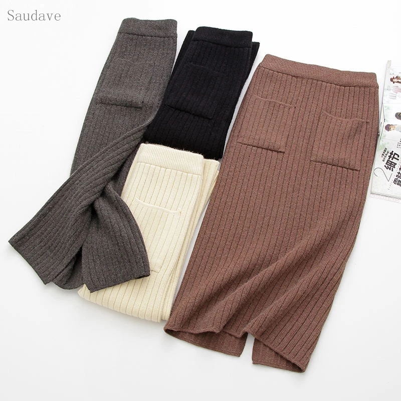 Модное зимнее классическое пальто с эластичной резинкой на талии вязаные