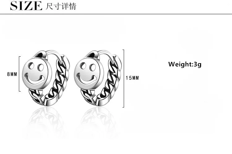 

Smile Round Chain 925 Sterling Silver Vintage For Women Circle Trendy Designer Cute Fashion Jewelry Accessories