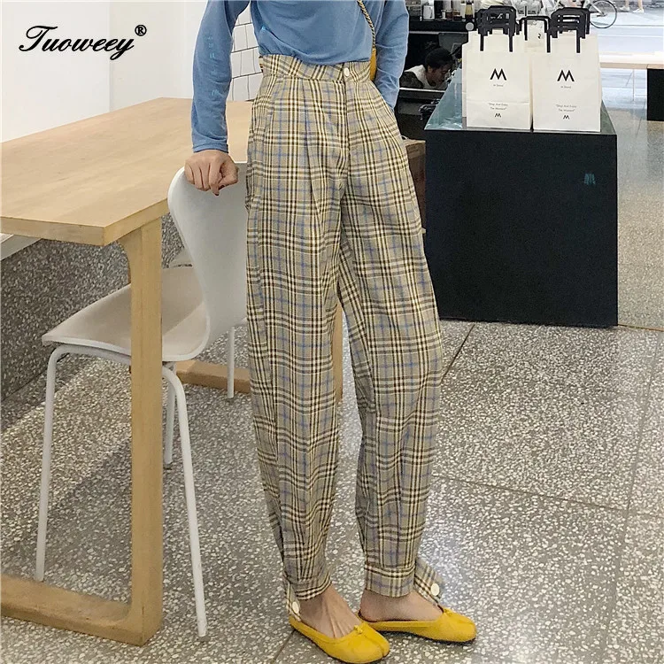 

Women Streetwear Plaid Pants 2020 Harajuku High Waist Joggers Korean Style Sweatpants Ladies Autumn Trousers Plus Size