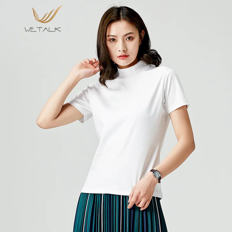 

Женская белая однотонная футболка turtkenck с коротким рукавом, полностью мерсеризованная хлопковая Офисная Женская одежда на заказ