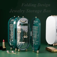 4 doors foldable storage earrings organizer boxes dustproof jewelry storage box for necklace bracelet display stand plastic box