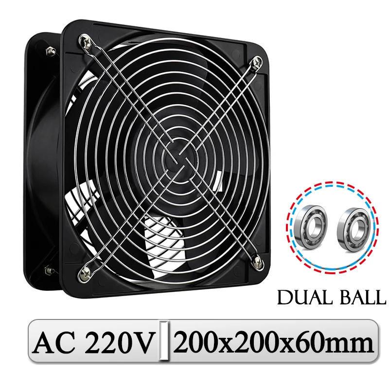 

1Pcs Gdstime AC 220V Axial Fan 200mm 200x200x60mm Ball Industrial Cooling Fan 20cm Large Air Volume 200mmx60mm Warehouse Cooler