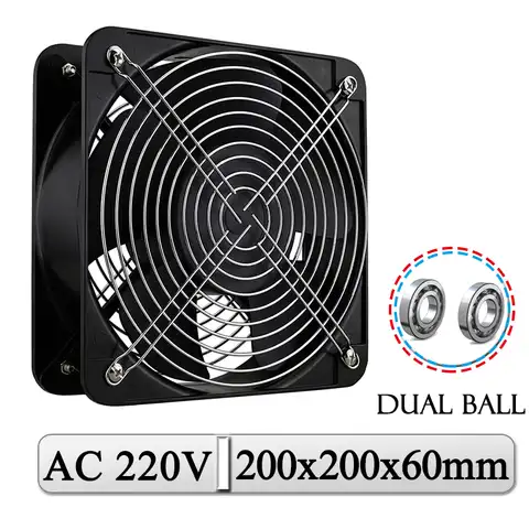 Осевой вентилятор Gdstime AC 220 В, 1 шт., 200 мм, 200x200x60 мм, шариковый промышленный вентилятор для охлаждения, 20 см, большой объем воздуха 200 мм x 60 мм, дл...