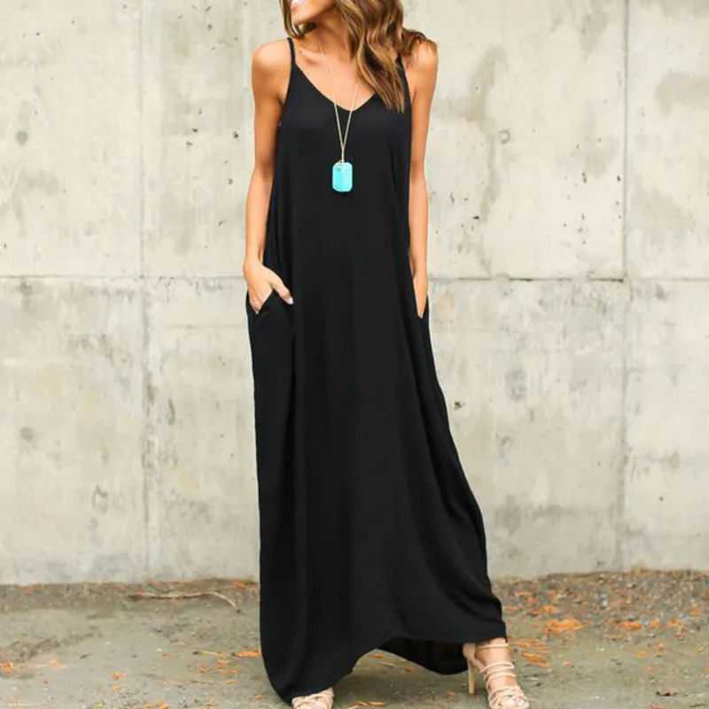 

XUXI женское сексуальное платье на бретельках без рукавов с карманами, Пляжное Платье E1148