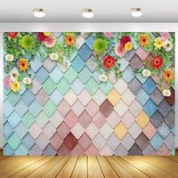 laeaco color square diamond brick wall spring flower 3d pattern party child portrait photo background photography backdrop photo
