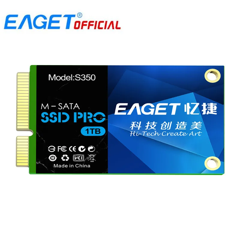 EAGET S350 твердотельный накопитель SSD 128 ГБ/256 ГБ/512 ГБ/2 ТБ/1 ТБ M-SATA скорость чтения 500 МБ/с./с Внутренний твердотельный накопитель