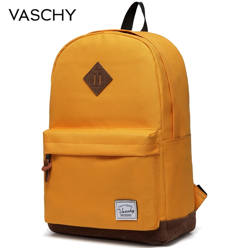 Yellow Рюкзак для мужчин и женщин VASCHY унисекс классический водостойкий школьный рюкзак 14 дюймов ноутбук для подростка - Цвет: Yellow