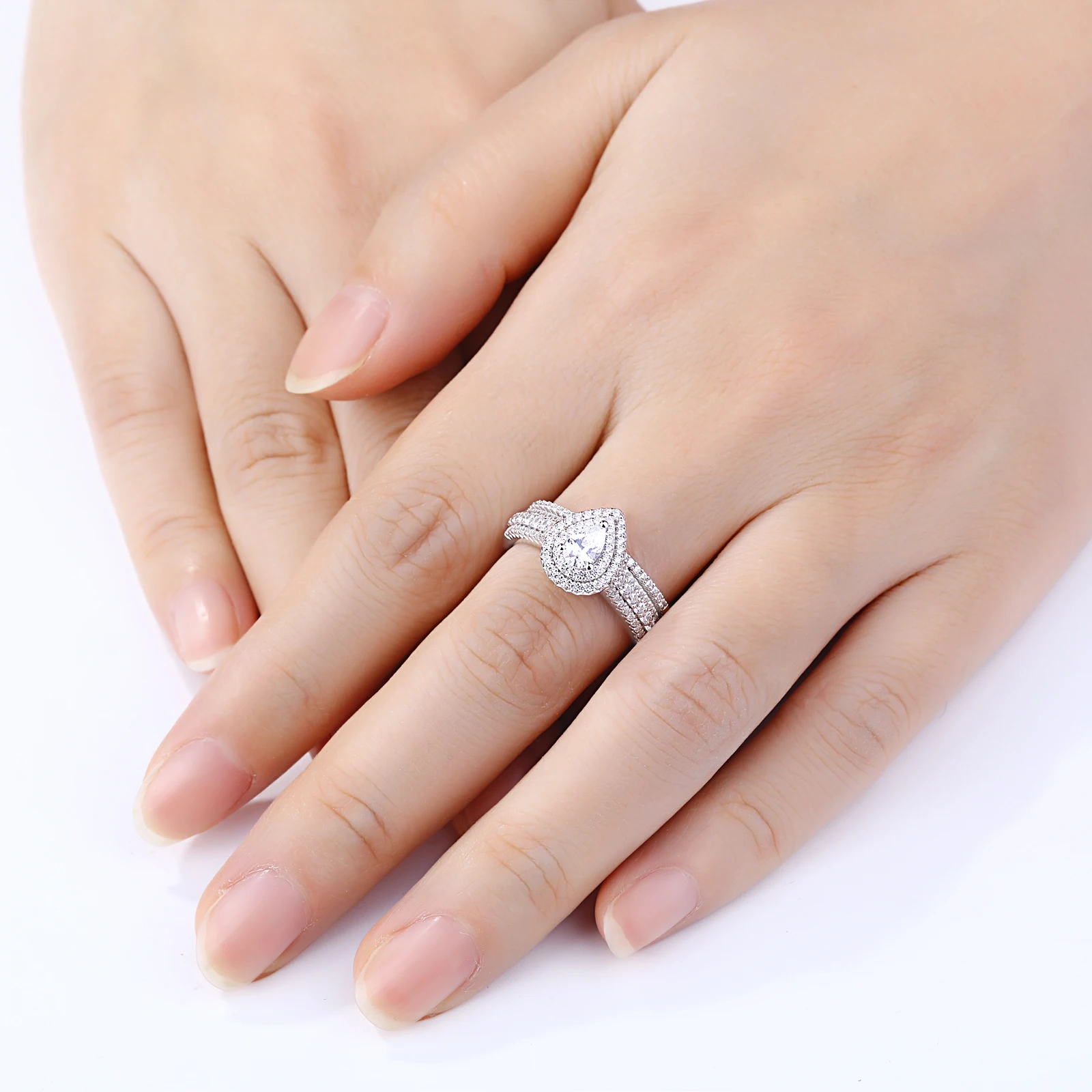 Женское Обручальное кольцо в форме груши Newshe белое обручальное из стерлингового