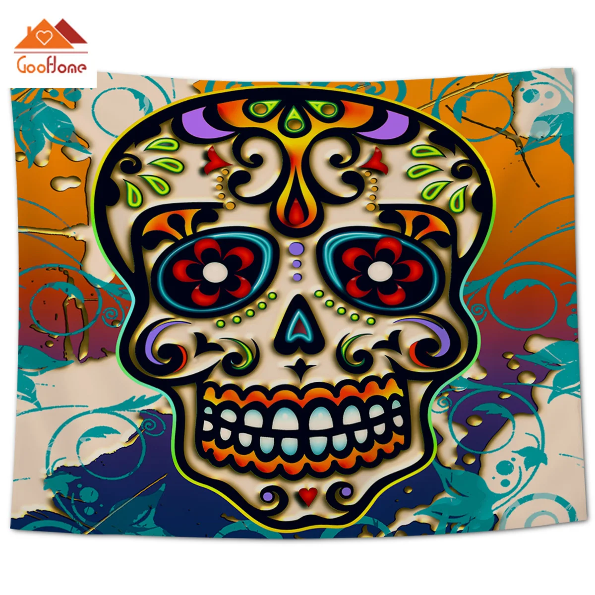 Абстрактный череп кости цветок искусство Хэллоуин стены Гобеленовое покрывало