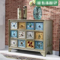 American Floral Small Fresh Entrance Cabinet Hand-painted Retro Six-drawer Cabinet American Drawer Side Cabinet Storage Cabinet