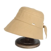 wholesale high quality solid colors cotton custom logo outdoor man caps lady and women bucket hats with big bowknot
