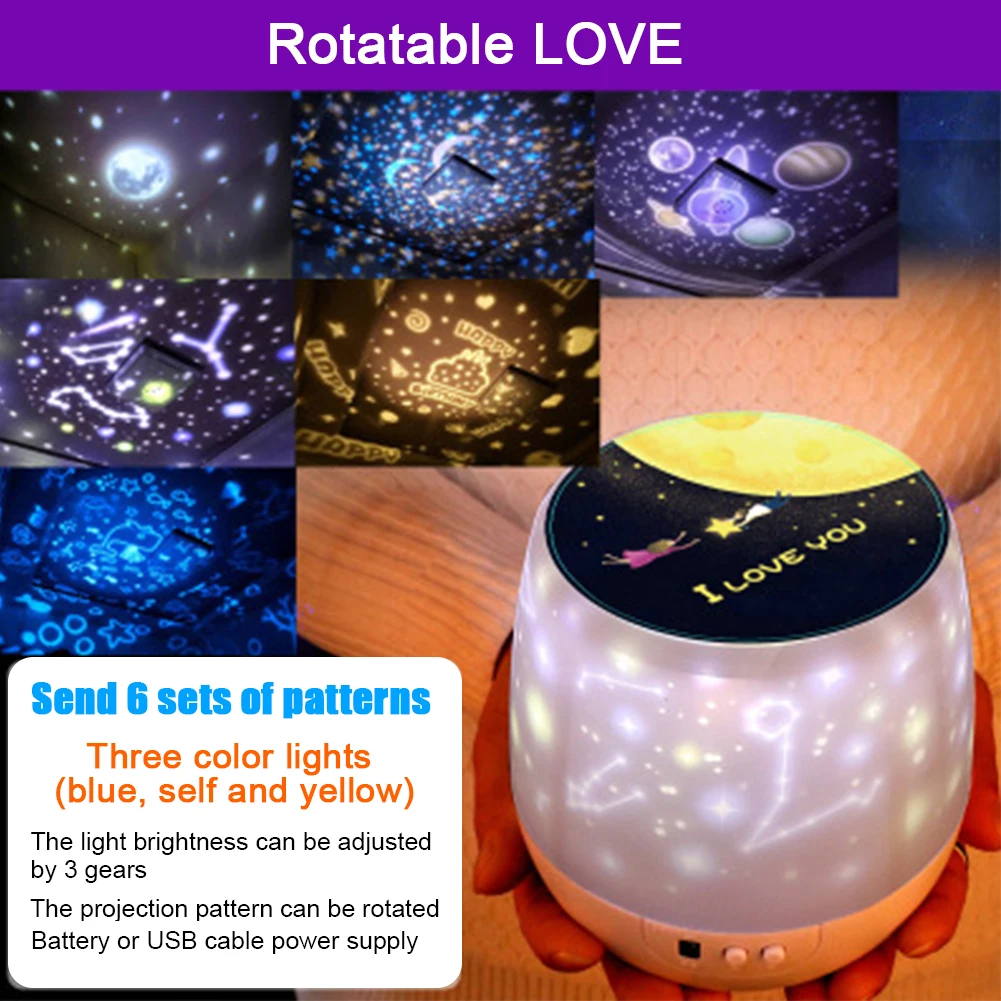 

LED Projection Lamp Night Light Starry Sky USB Rechargeable Multifunctional Gift
