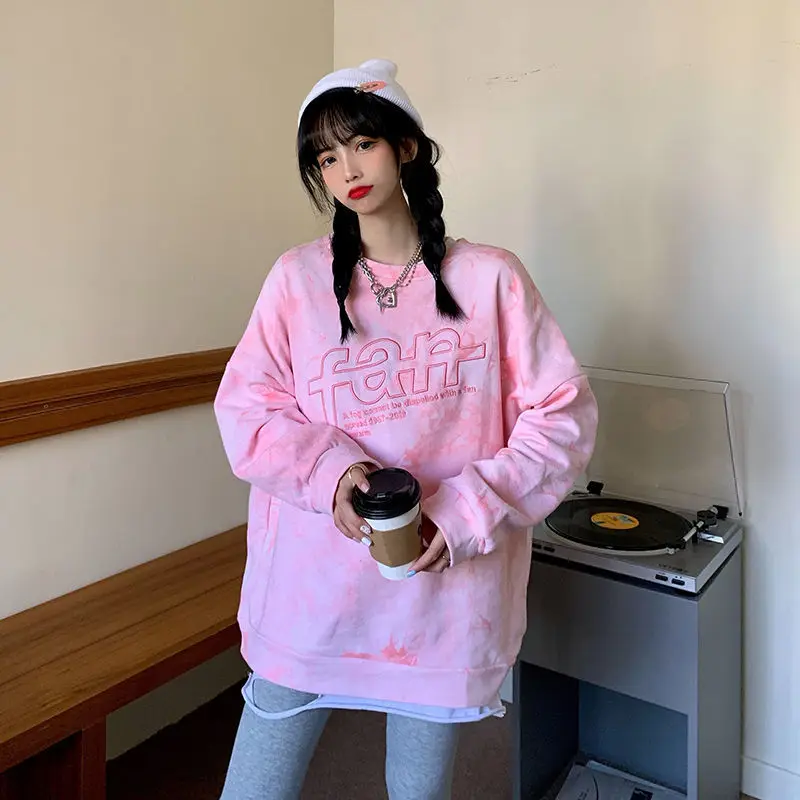 

Women Hoodies Sweatshirts Sweater Female Blooming Three-Dimensional Letters Loose Crew Neck Top