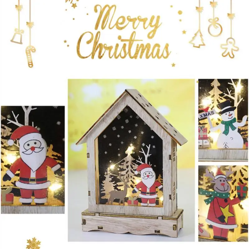 

Christmas Wooden House LED Decoration Lights Christmas Desktop Ornaments Home Noel Navidad Christmas Gifts New Year 2022
