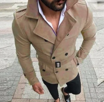 Зимняя мода для мужчин Abrigo Hombre, Приталенный кардиган, пальто, пальто, куртка, однотонная Длинная ветровка, одежда, Тренч, пальто, мужские топы - Цвет: Khaki