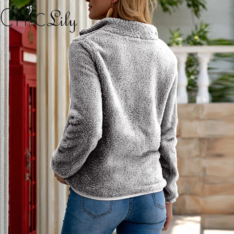 

Chiclily Faux Fur Coat Warm Soft Zipper Fur Jacket Female Plush Overcoat Pocket Casual Teddy Outwear Women Autumn Winter