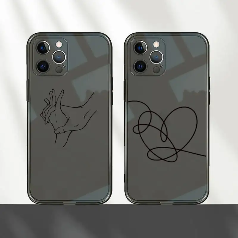 

Black Simple Lines Love Heart Phone Case For iPhone 12 11 8 7 mini pro X XS XR MAX Plus Black Transparent Cover