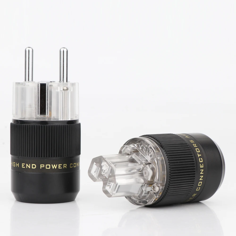 

One Pair T-077TE Hi End Audio Rhodium Plated Schuko Power Plug Connector+IEC Female Plug