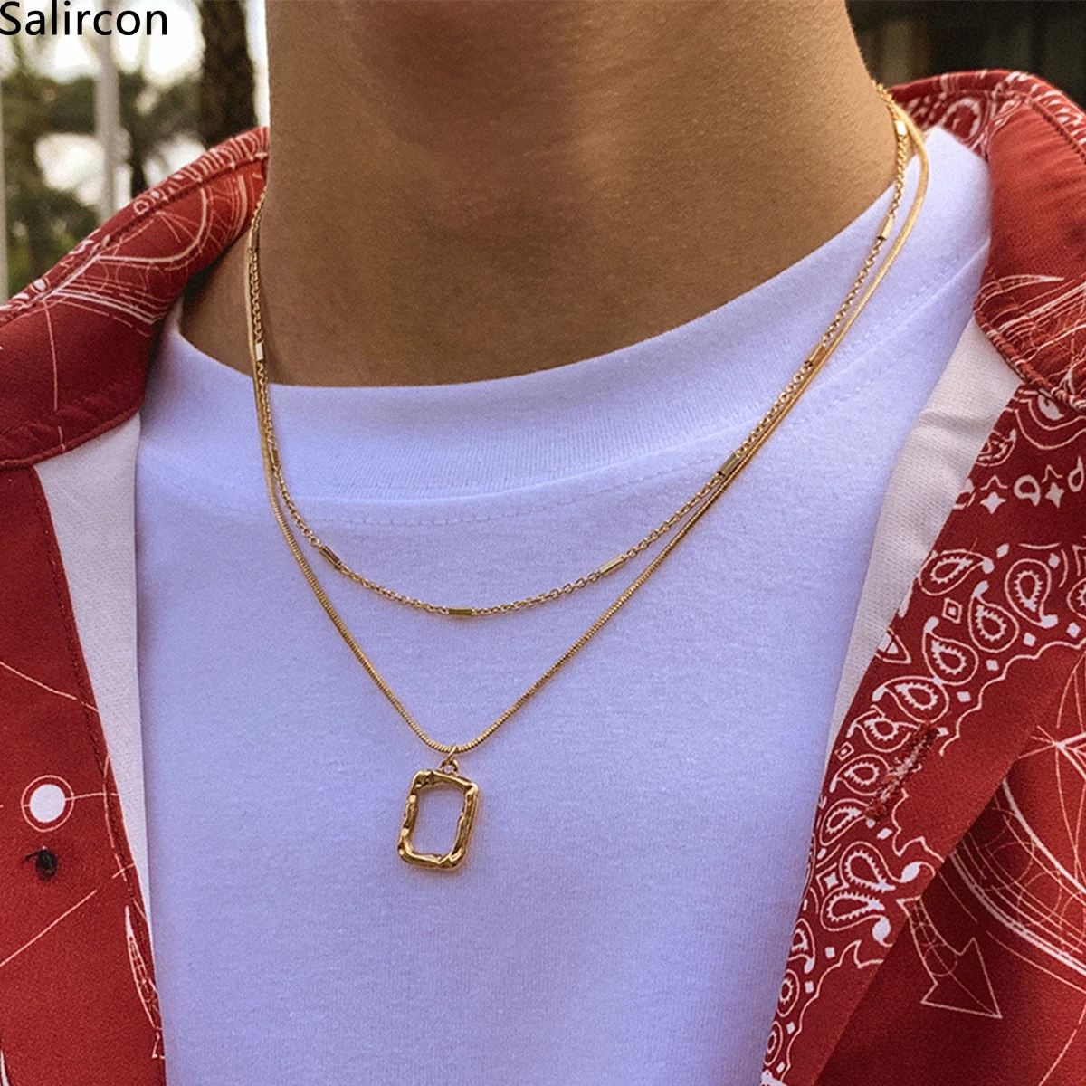 

Vintage Punk Multi Layer Thin Snake Chain Choker Necklace For Men Women 2021 Trend Geometric Rectangle Pendant Necklace Jewelry