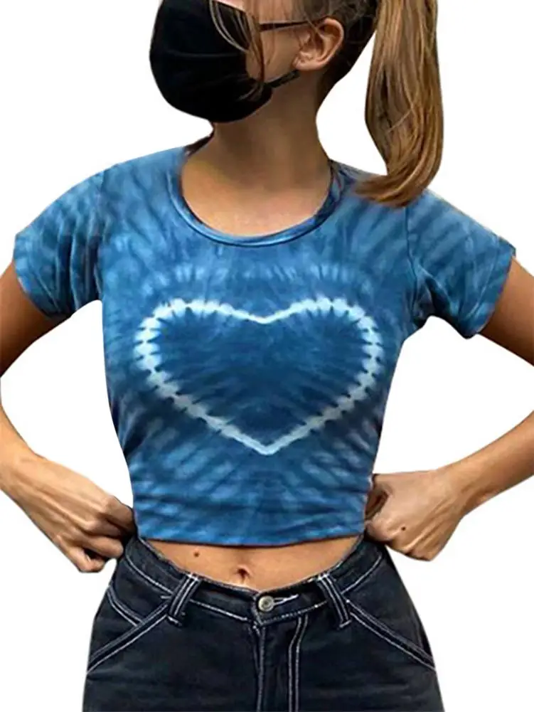 

Y2K Women Crop Top Summer Round Neck Graphic Print Short T Shirt street navel exposed gothic 90s e-girl style fashion casual top