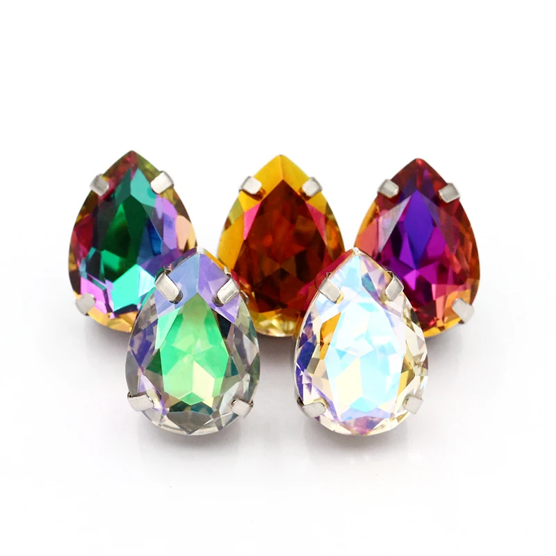 Заостренные переливающиеся каплевидные Кристаллы Стразы для одежды пришивные