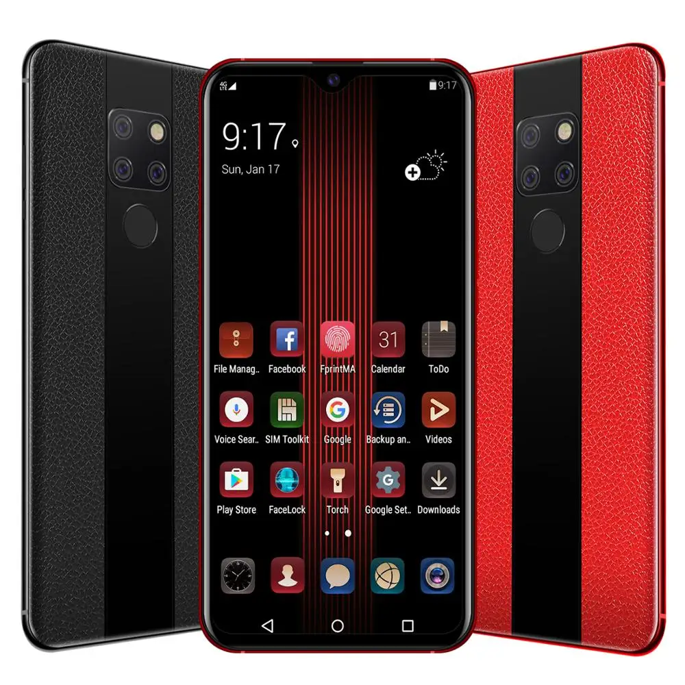 Роскошный смартфон на android 6,3 дюймов, экран в виде капли воды, отпечаток пальца, лицо, ID, сотовый телефон, кожа, текстура D, Bluetooth, 3,5 мм, разъем для уха