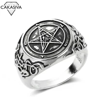 mens 925 vintage thai silver devil pentagram band badge ring party gift jewelry ring wholesale