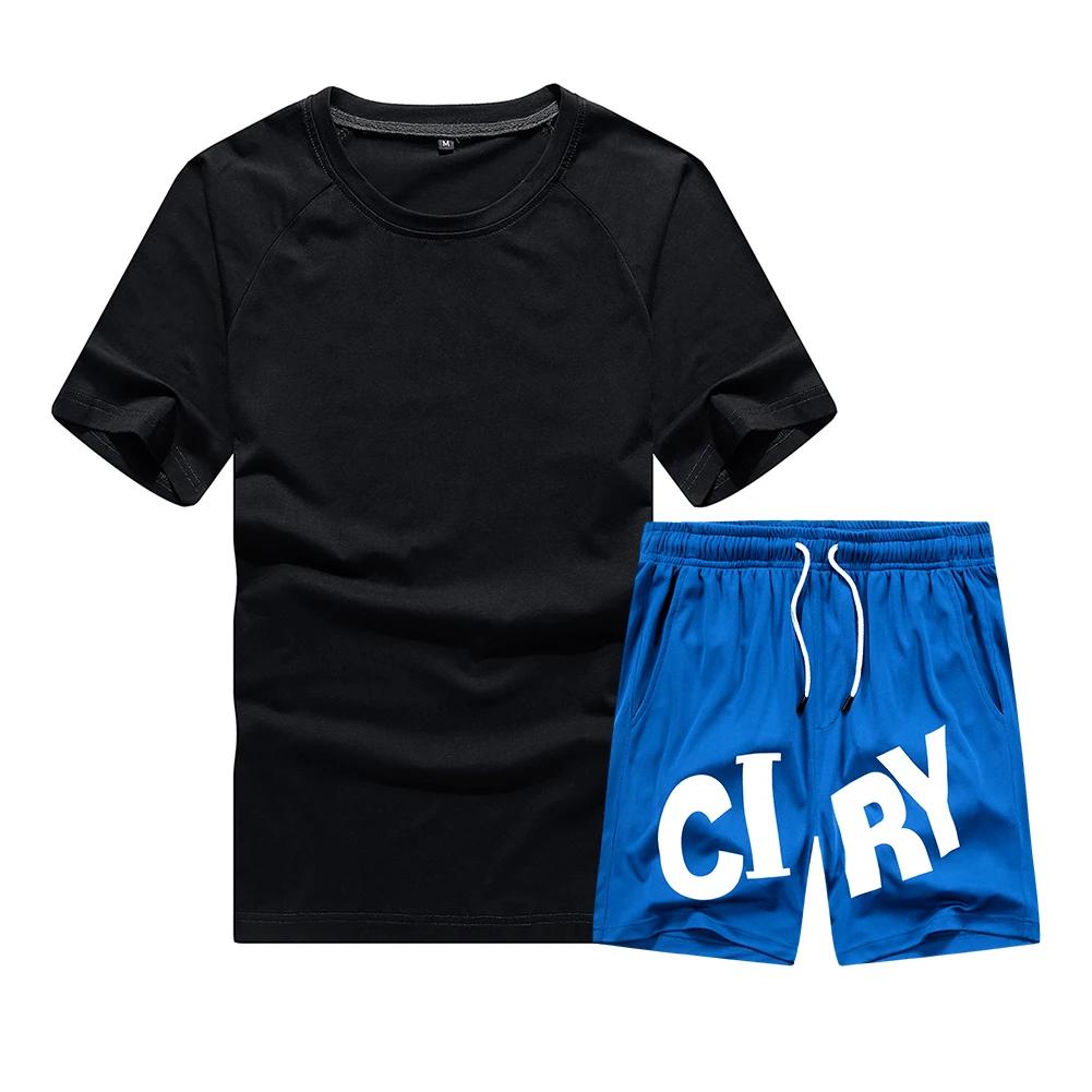 

Summer Men's Tracksuit 2 Pieces Set Tee+Sweatoant Sport Suits Male T Shirt Shorts Brand Men's Clothing Sets Sportswear Oversize