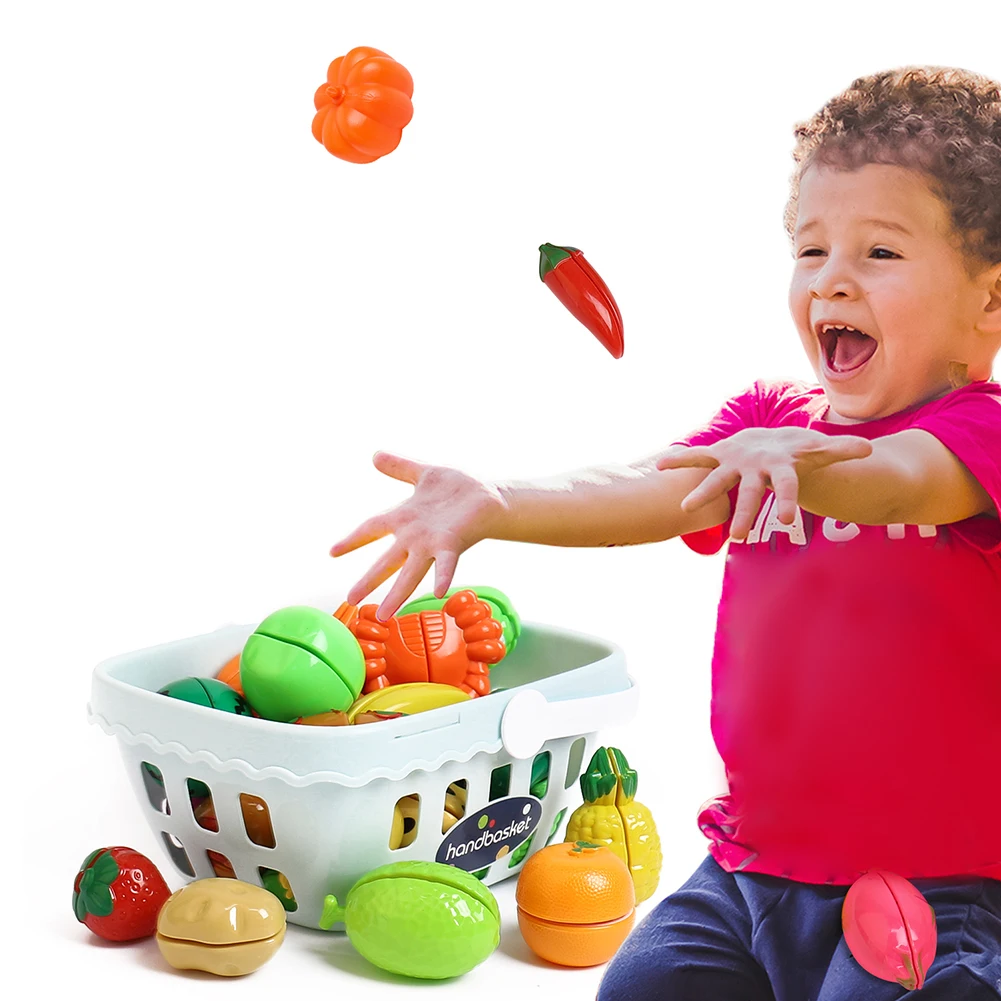 

Cute Kids Shopping Cart Pretend Play Toys Kit Simulation Fruit Vegetable Toys Early Educational Toys for Baby Kids Children Gift