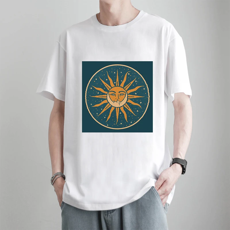 

Солнце и луна винтажный фотографический принт лето модная новинка одежда для пары мужская одежда Harajuku готические топы Модные круглые