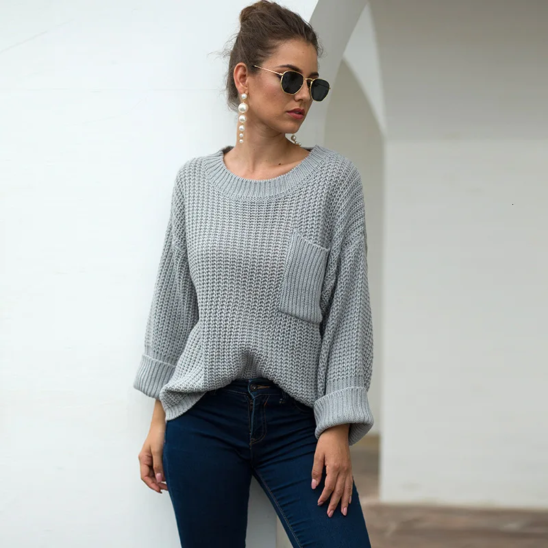 2019 костюм-платье женский свитер с карманами грубая игла пуловер Легкая