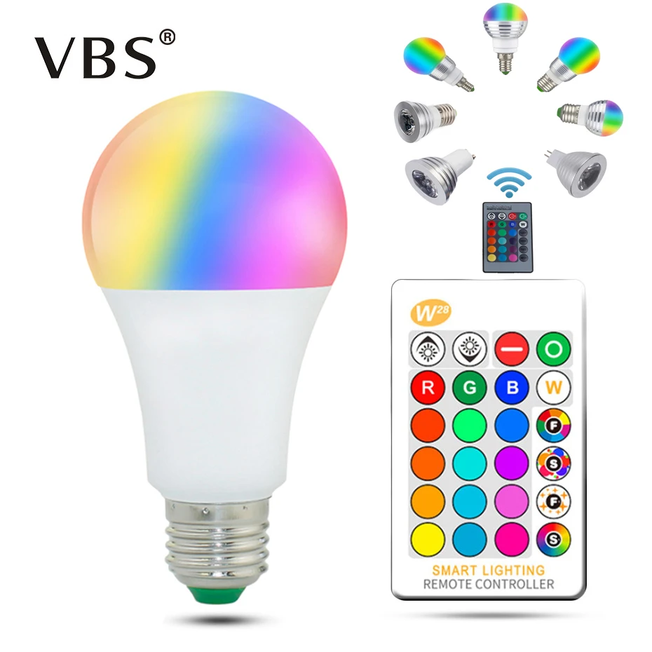 E27 светодиодный 16 Цвет RGB Волшебная светодиодная лампочка 3 Вт/5/10/15 Вт 85-265V RGB лампа Gu10 прожектор+ ИК-пульт дистанционного управления Управление светодиодный лампы для дома