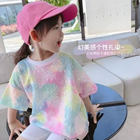summer girls short sleeved t shirt 2021 new western style childrens tie dye smiley print childrens shirt female summer