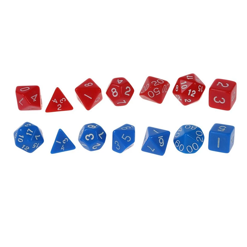 ELOS 14PCS кости D4 D20 для игр Подземелья и Драконы RPG D&D 7 шт. синий красный|Кубики| |