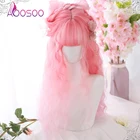 AOOSOO 24 дюйма милый розовый синтетический шерстяной длинный ролл Лолита парик с воздушной челкой для женщин Косплей вечерние термостойкий парик