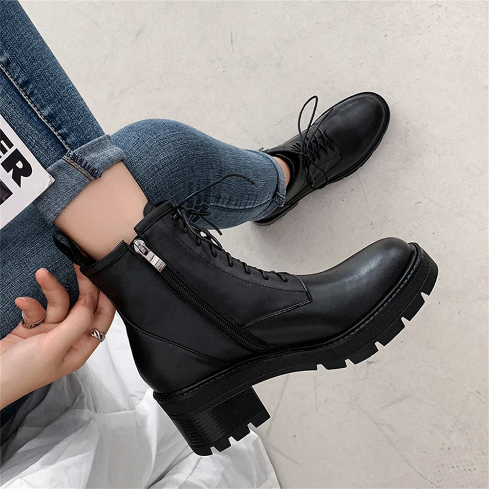 

KarinLuna Dropship High Quality Female Motorcycle Boots Genuine Leather Cow Platform Comfy Woman Ankle Boots Shoes