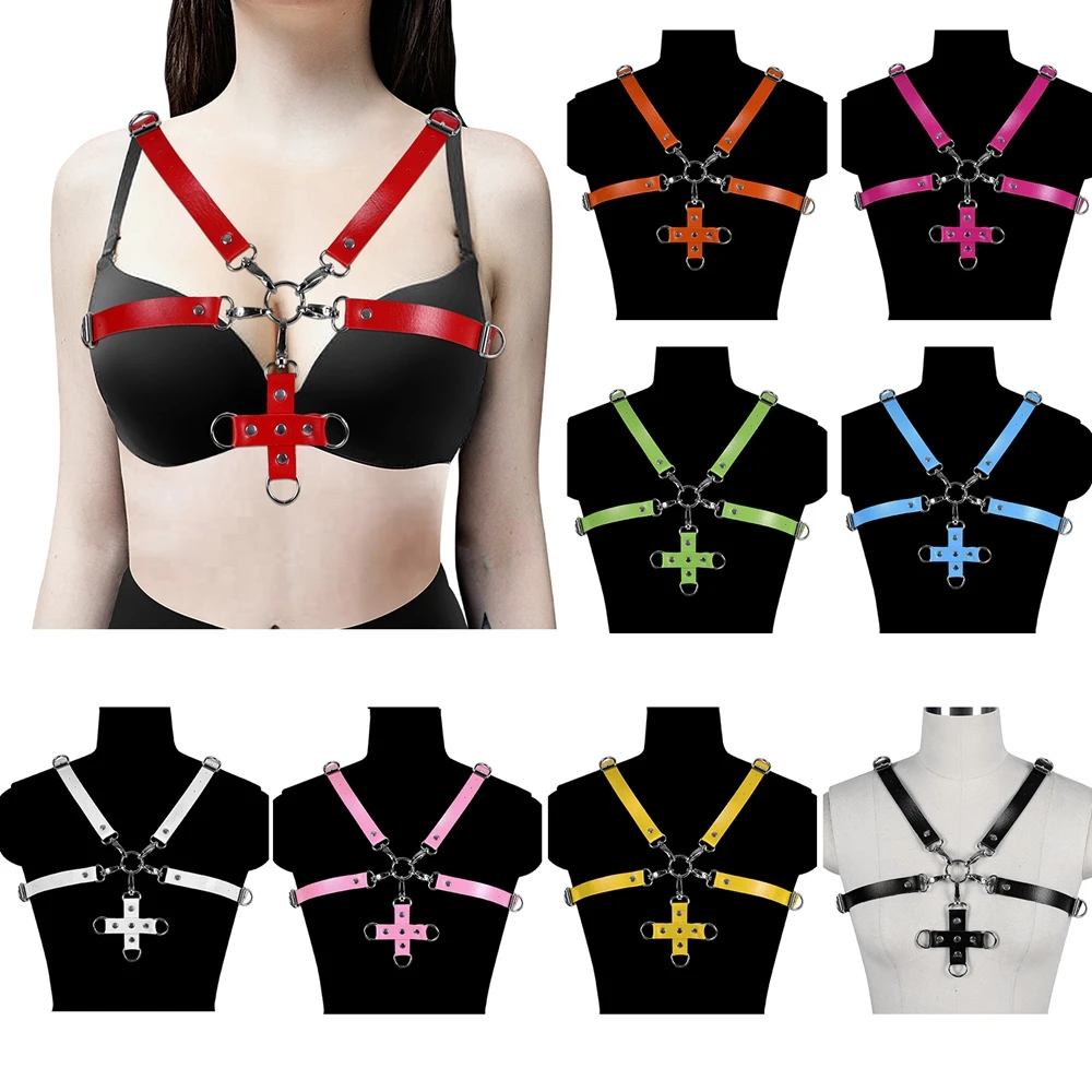 

Leather Gothic Dance Rave Wear Sex Costumes Bondage Harness Fashion Adjust Strappy Cage Punk Tight Suspender Harness Straps Belt