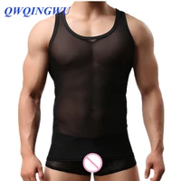 sexy men elastic mesh vest breathable mesh sexy mens see through breathable sleeveless shirts vest