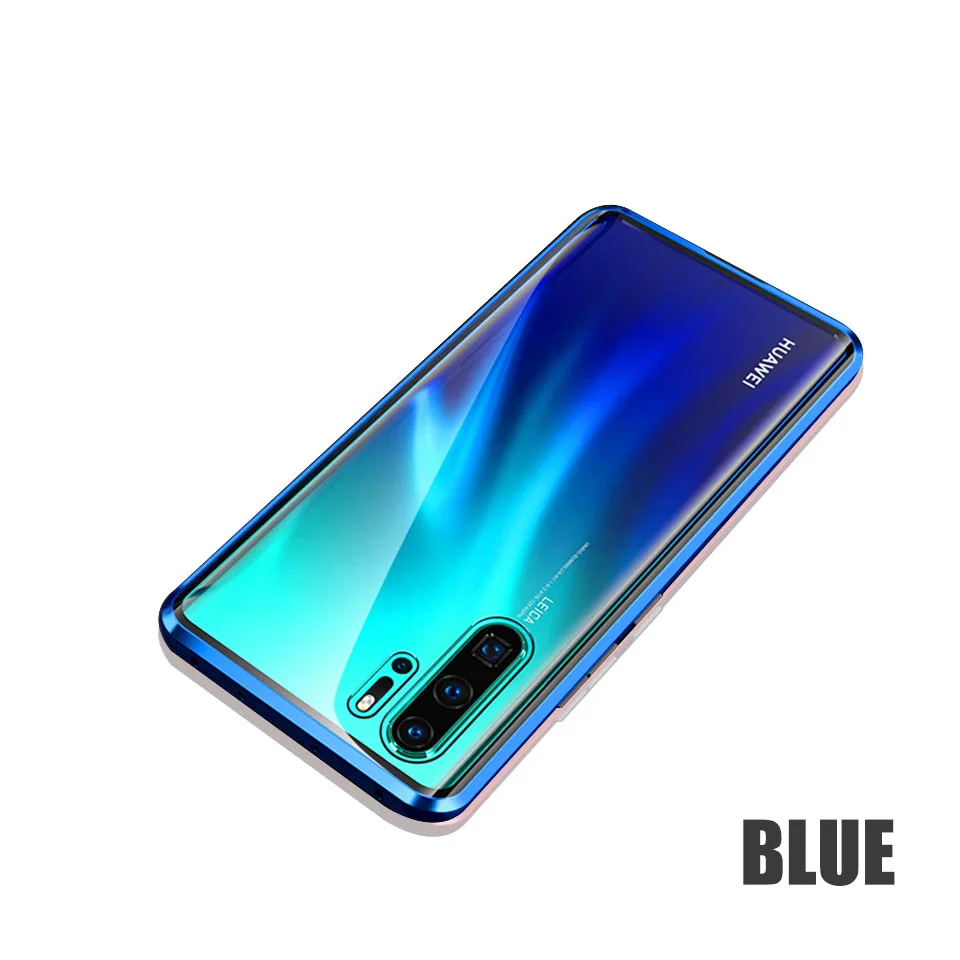 Чехол для huawei mate 20 Pro 10 P20 Lite противоударный чехол на P Smart P30 Lite закаленное стекло Магнитная Адсорбция Задняя Крышка P - Цвет: Синий