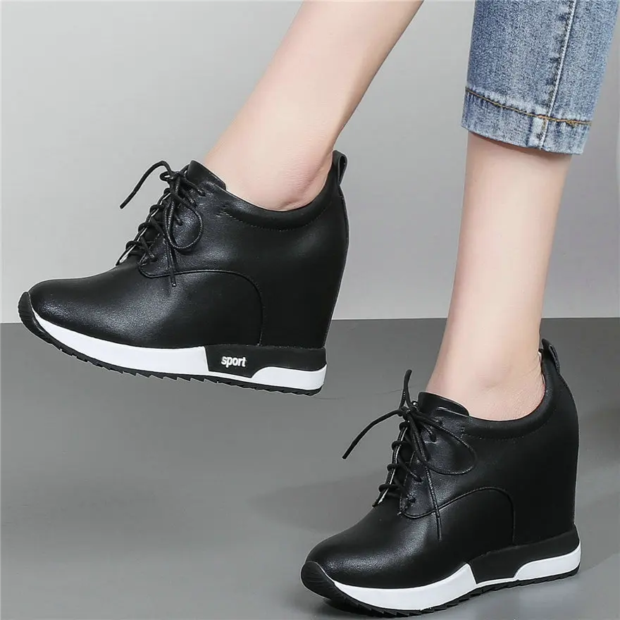 

Lace Up Fashion Sneakers Women Genuine Leather Wedges High Heel Ankle Boots Female Round Toe Platform Pumps Shoes Casual Shoes