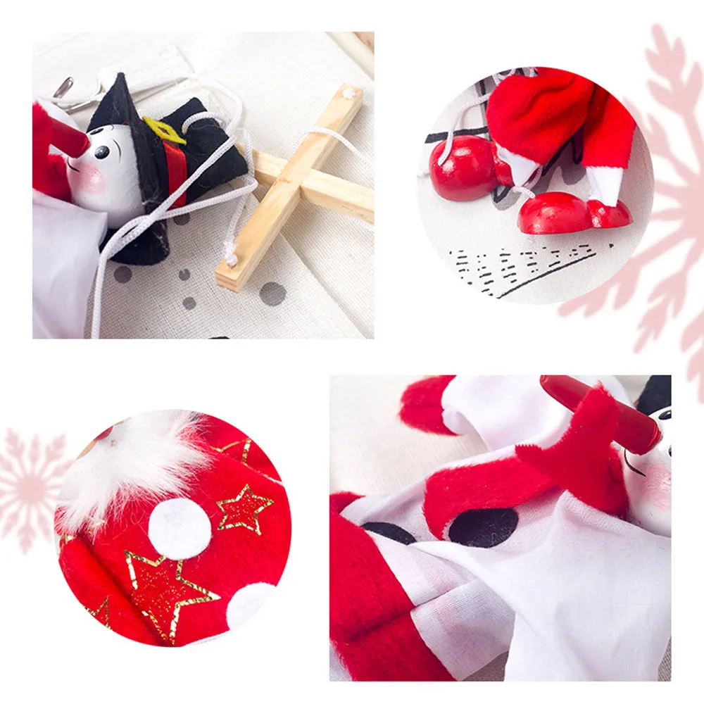 Kids Funny Cartoon Wooden Santa Snowman Pull String Puppet Wood Christmas Clown Marionette Joint Activity Doll Xmas Gifts Toy | Игрушки и