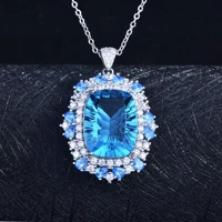 diwenfu 925 sterling silver 45cm necklace sapphire pendant jewelry square party bohemia collares mujer silver 925 jewelry female