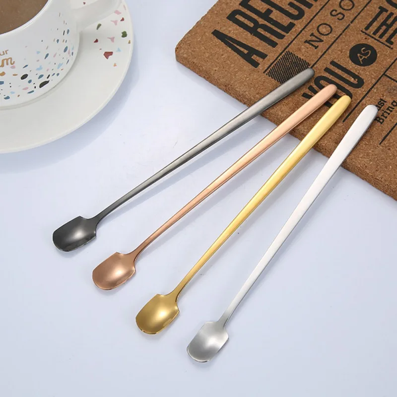 

Ложка из нержавеющей стали с длинной ручкой для смешивания чая и сока, ложка для перемешивания мороженого для пикника, кухонные аксессуары