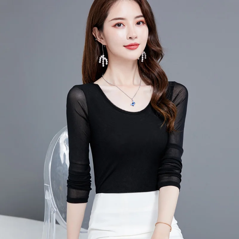 COIGARSAM однотонная блузка женская новая сетчатая блуза с круглым вырезом женские