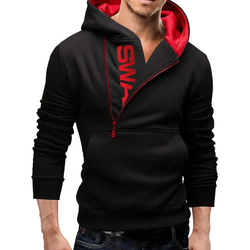 

Autumn Men Long Sleeve Letters Print Half Zipper Sweatshirt Pocket Slim Hoodie