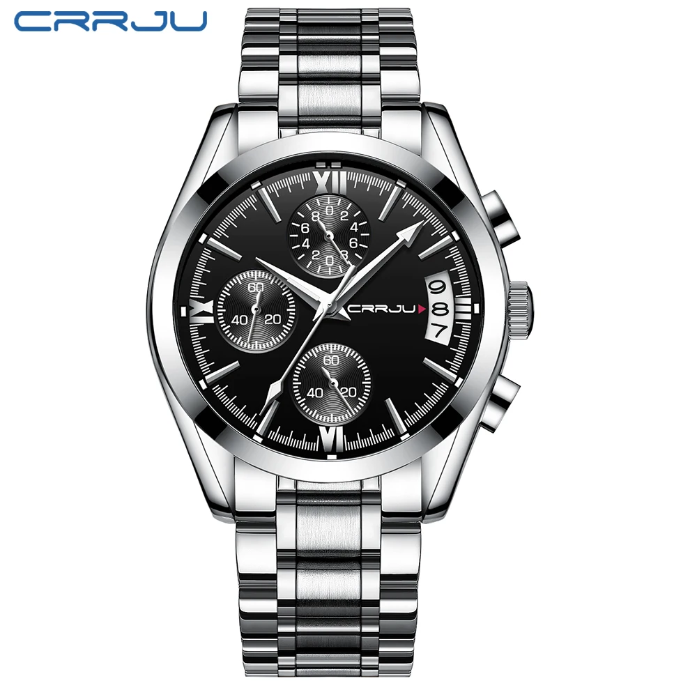 CRRJU Casual Business Sport Mens Watches Fashion Brand Stainless Steel Military waterproof Quartz Watch Clock Relogio Masculino