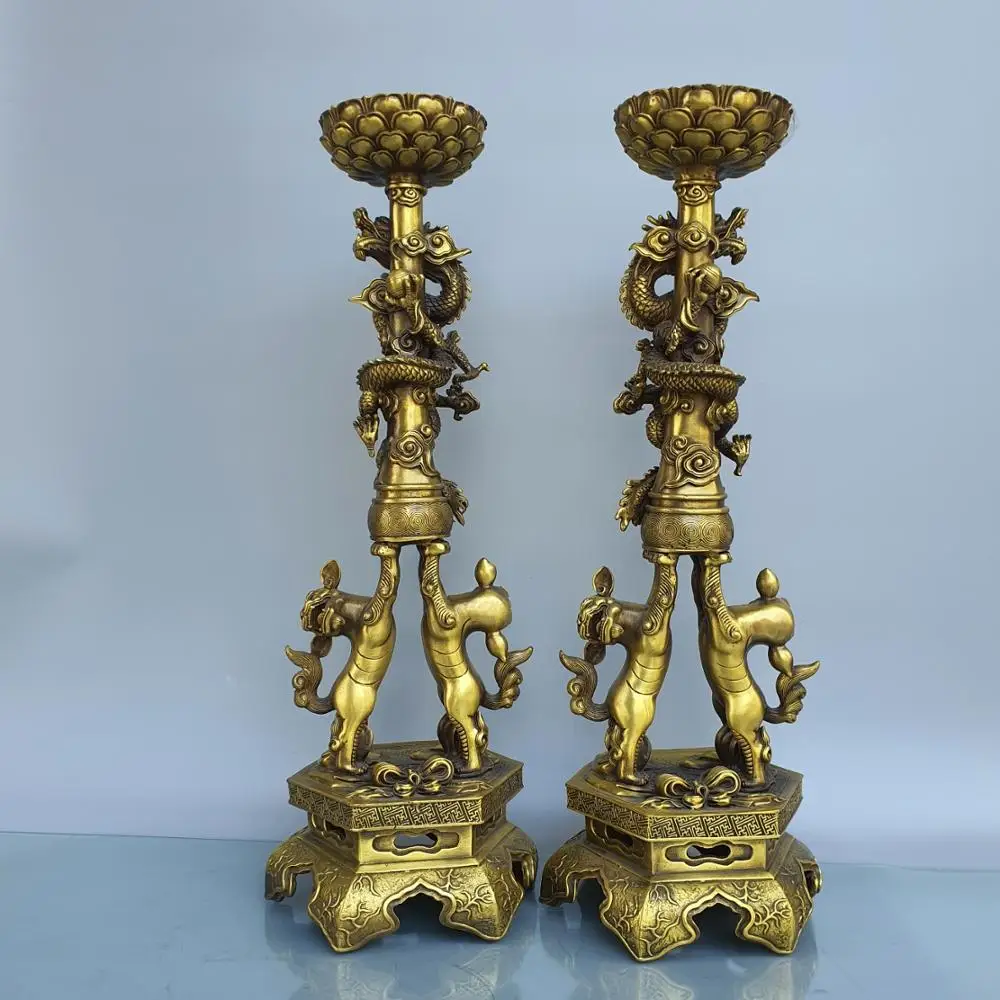 

Главная 24 "Китайский Seikos Бронзовая статуэтка китайского дракона Лев для переноски Дракон воск на платформе с двойной льва и дракона Подсвеч...