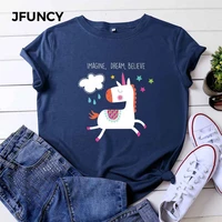 jfuncy women summer tops 100 cotton oversize short sleeve t shirts female casual tshirt cartoon cute unicorn print lady tees